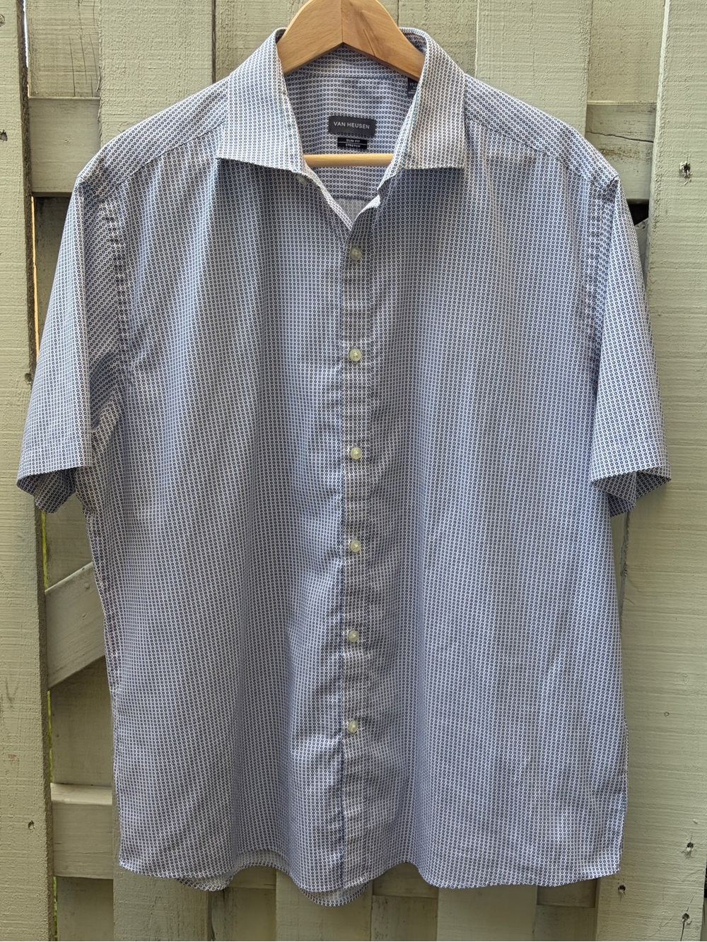 Van Heusen Men’s Short Sleeve Blue Micro Print Button Up Dress Shirt XL